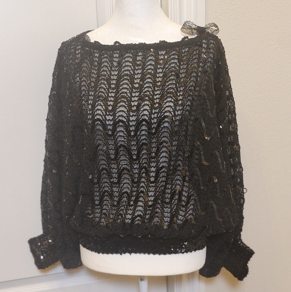 VINTAGE RARE St Martin Sequin Beaded Bell Sleeve Pullover The 70s Disco Era Top - Picture 6 of 14
